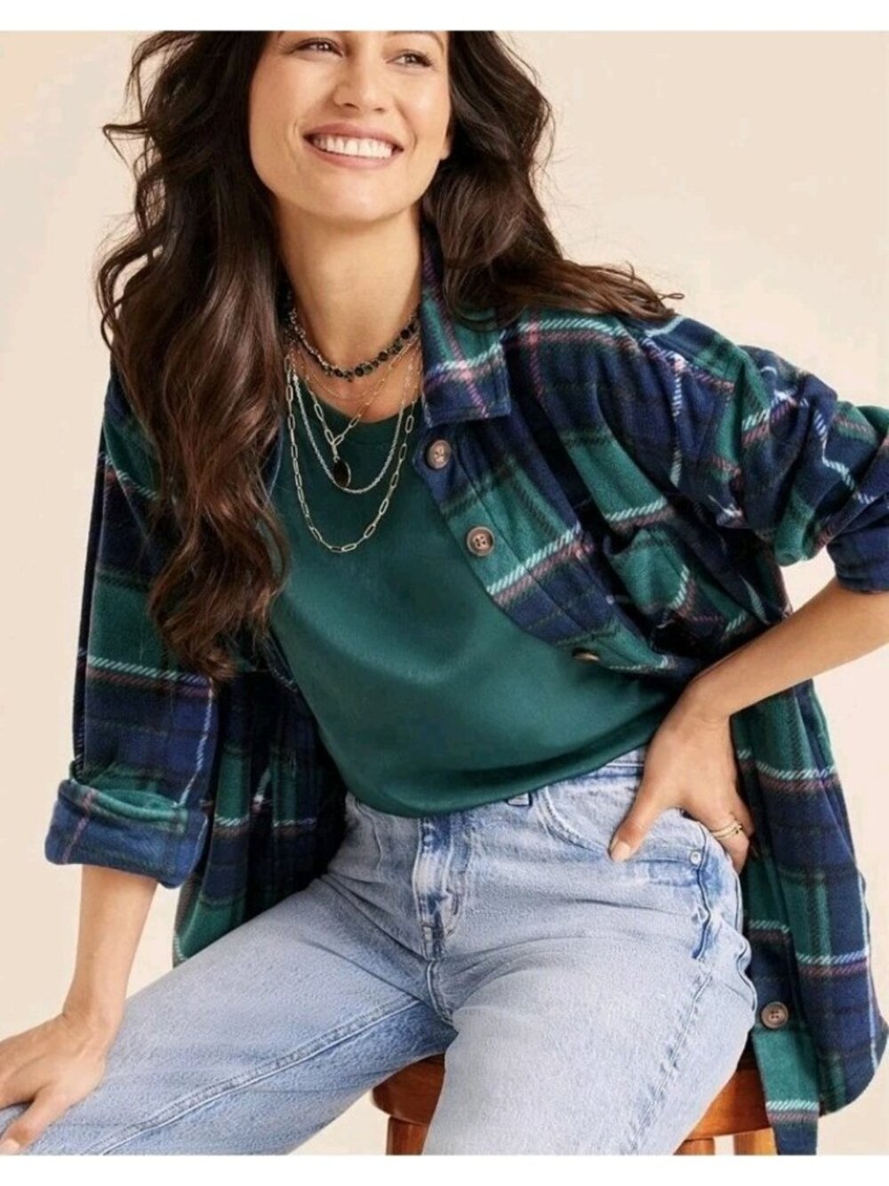 Maurices Wilder Fleece Button Up Shirt Jacket Sz L Pockets Cozy Layering Plaid - Picture 9 of 10